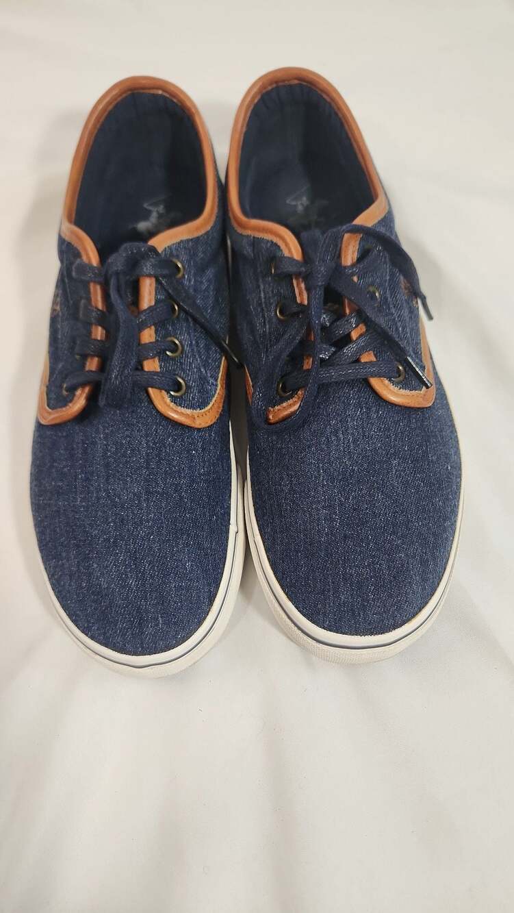 Beverly Hills Polo Club Men's Denim Low Top Sneakers with Brown Trim